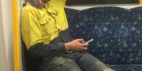 gorgeous tall blonde trade manspreading