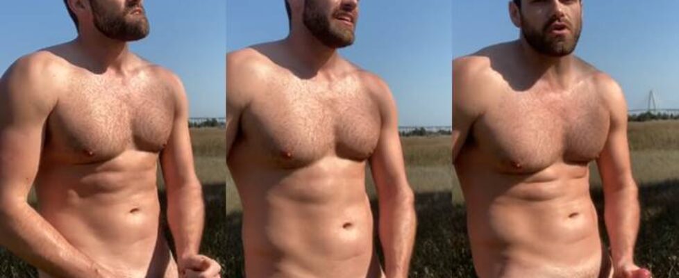 Chasingfit jerks off in a field