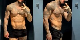 Quick clip of lucas lucco showing off his body in the mirror