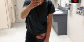 nakedpublicfun exposing himself in the bathroom